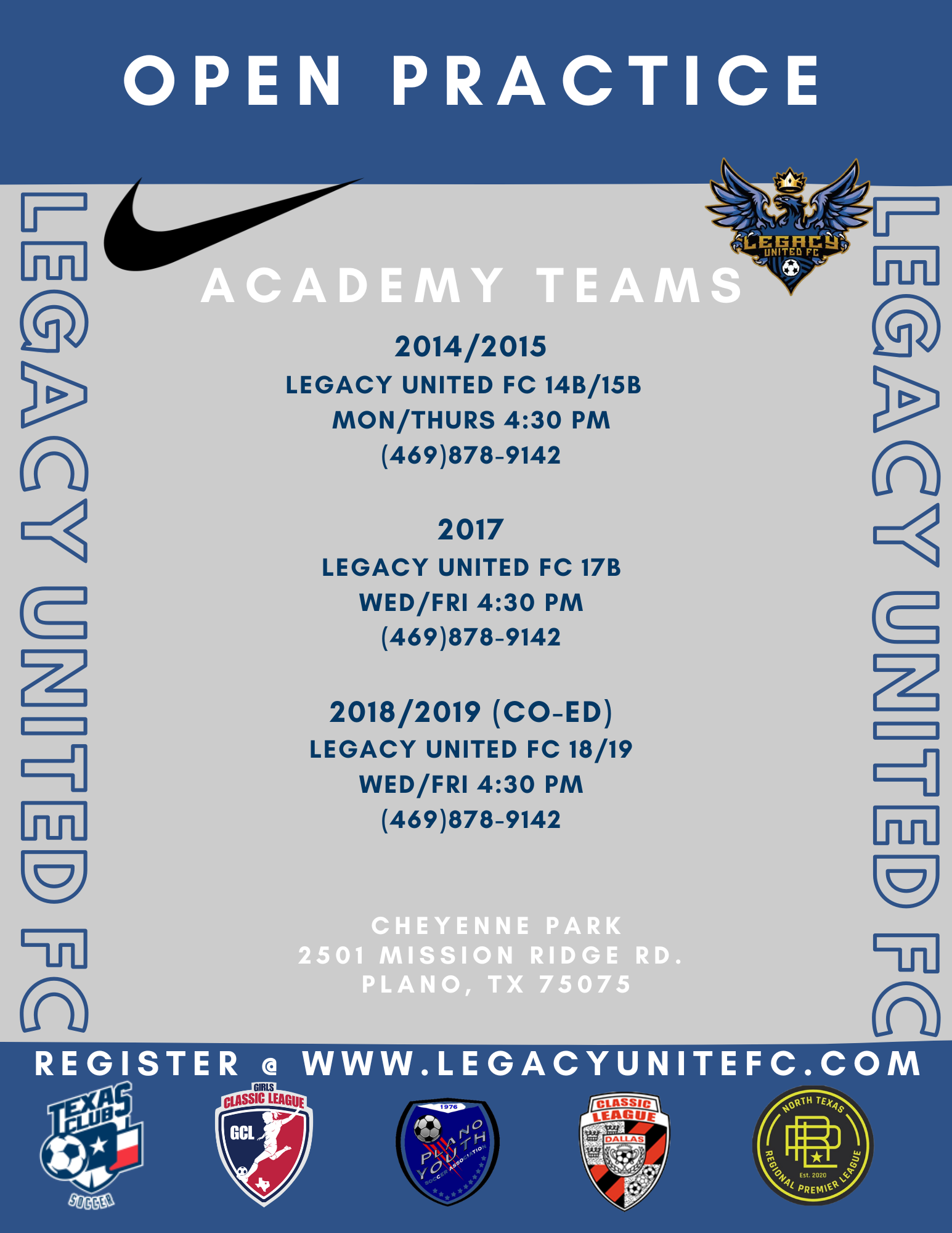 Academy Open Practices – Legacy United FC 